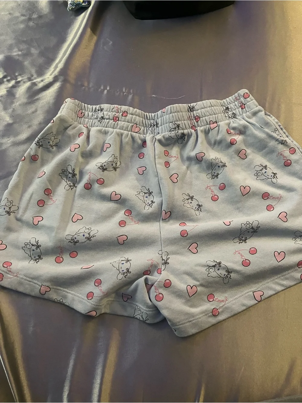 Sanrio Light Blue Shorts with Pink Hearts & Cherries
